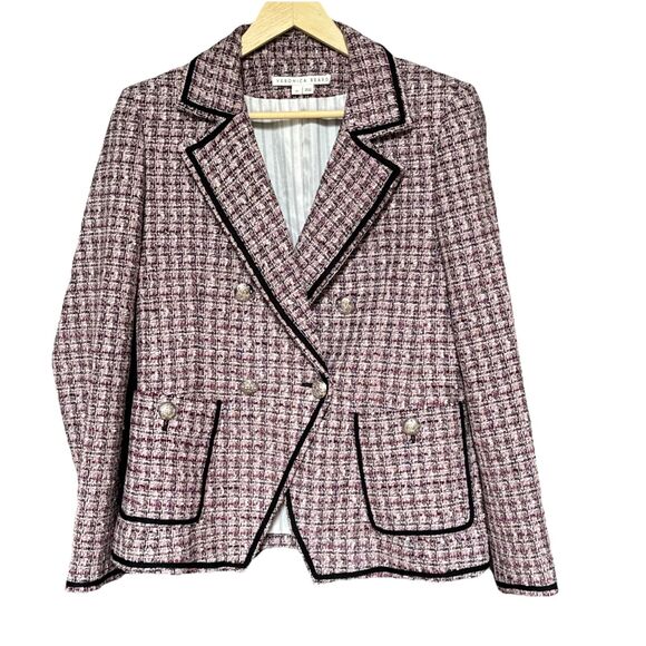 Veronica Beard Size 10 Double Breasted Theron Tweed Blazer Jacket Purple Pink - Picture 2 of 15